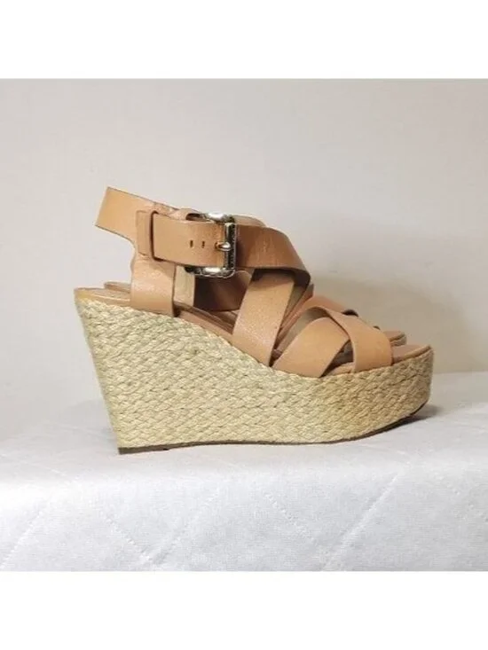 Michael Kors Cream Strappy Leather Wedges 6 - Picture 2 of 8